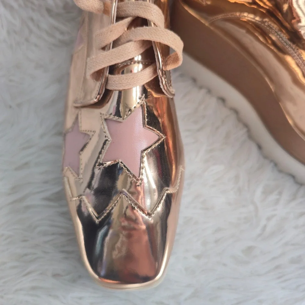 Daiyaer NWOT Rose Gold Platform Oxfords Star Creeper Wedge Shoes Size 37